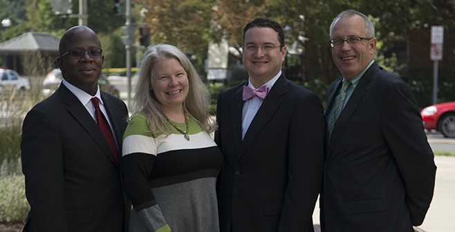 The 2015-2017 BJC Board officers from left: Perry Hopper of MMBB and American Baptist Churches USA, treasurer; Tambi Swiney of the Religious Liberty Council, vice chair; Daniel Glaze of the Cooperative Baptist Fellowship of North Carolina, chair; and Jim Hopkins of American Baptist Churches USA, secretary.