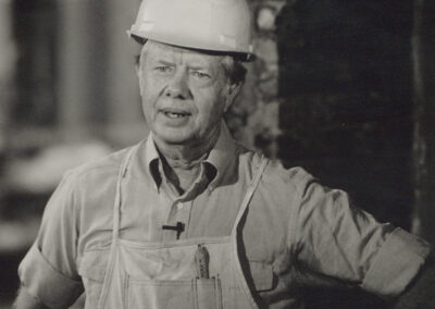 Former President and Mrs. Carter worked with Habitat for Humanity in Americus, Ga., in 1984, and they formed a partnership with the organization. During their lifetimes, the Carters worked on numerous Habitat builds both in the United States and around the world. This undated photo is provided by the Virginia Baptist Historical Society.