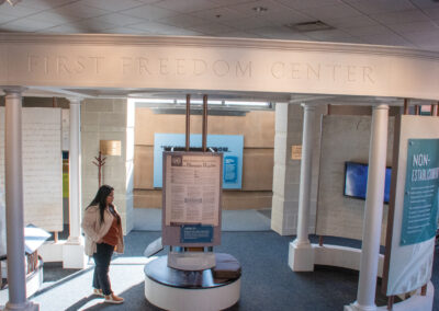 The visit to The Valentine First Freedom Center included viewing the first 16 words of the First Amendment and the text of the United Nations Declaration of Human Rights, keeping the program grounded in the civic pieces of exploring religious freedom.