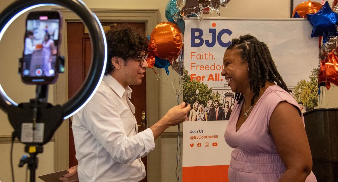 Israel Igualate conducts a practice interview